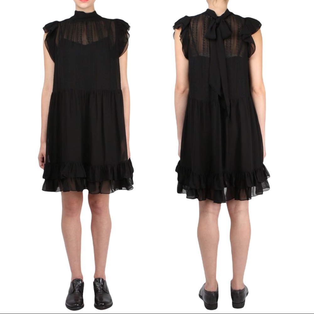 Ulla Johnson | Like New Black Remy Silk Short Sleeve Dress - Size US 8